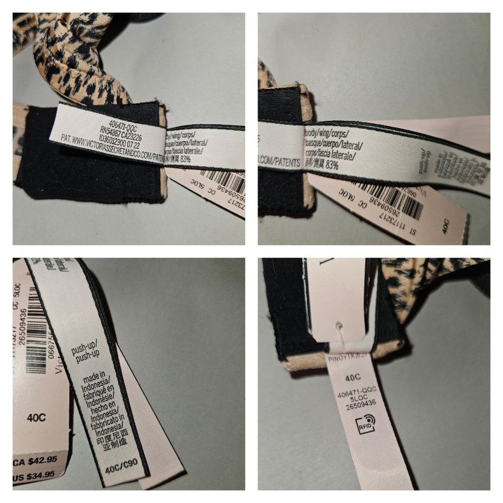 Victoria's Secret Push Up Bra Size 40C Beige Leopard Print New - Picture 7 of 7